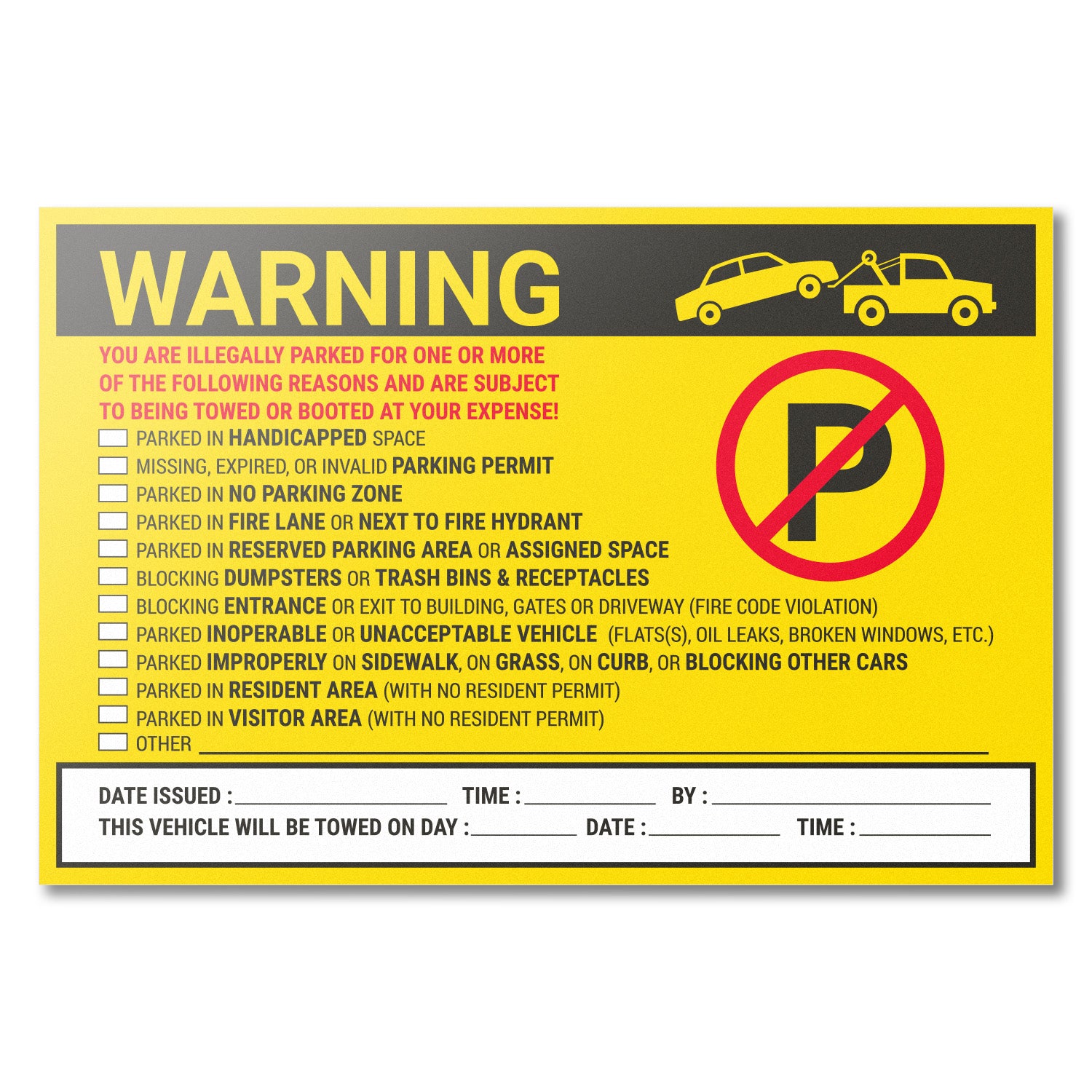 9 x 6 inch | Parking Violation: Warning! You are Illegally Parked for –  OfficeSmartLabels