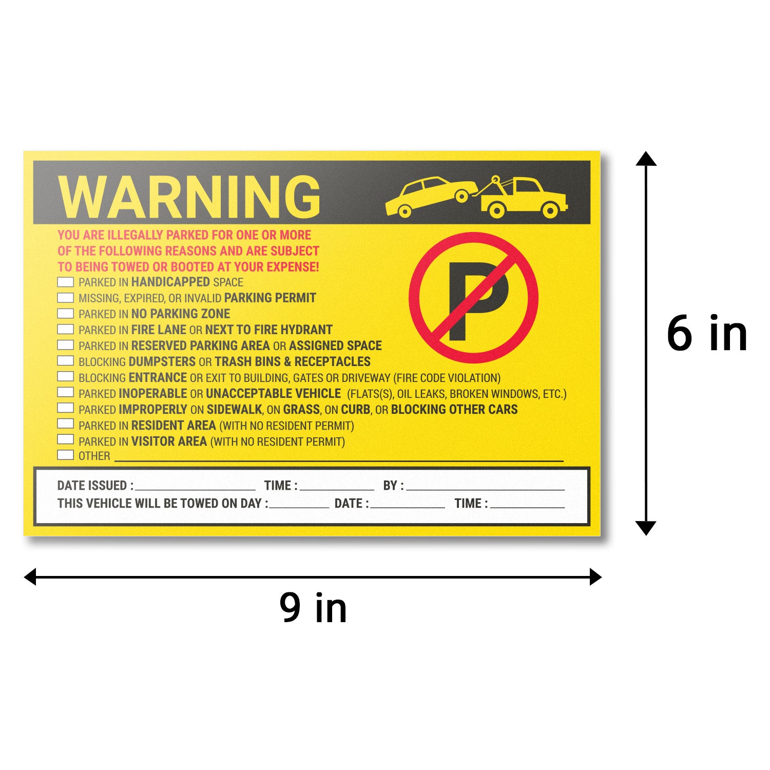 9 x 6 inch | Parking Violation: Warning! You are Illegally Parked for the  Following Stickers