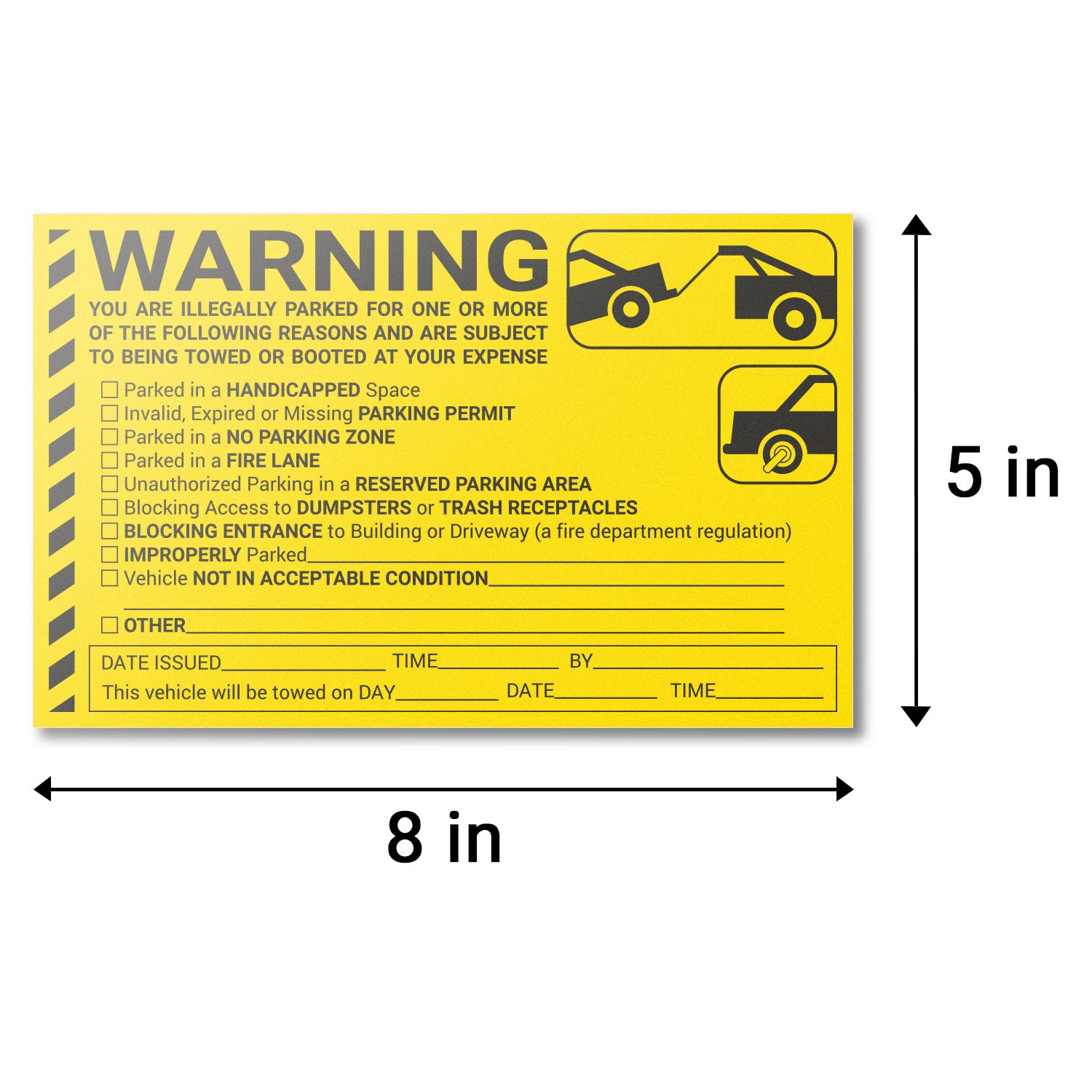 8 x 5 inch | Parking Violation: Warning! Your are Illegally Parked for One  or More of the Following Stickers