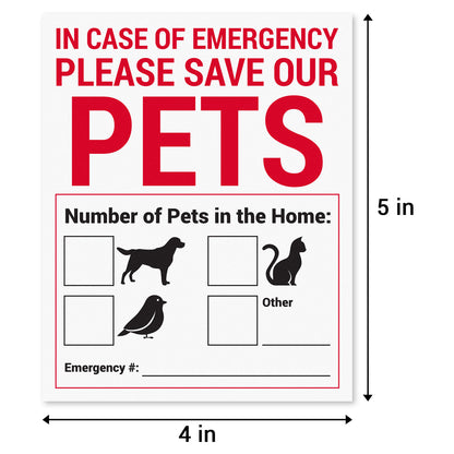 4 x 5 inch | Caution & Warning: Emergency Save Our Pets Stickers