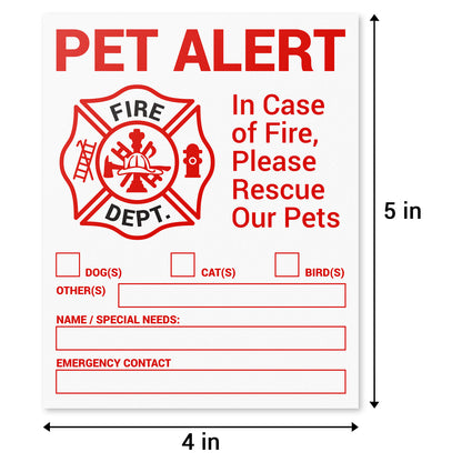 4  x 5 inch | Caution & Warning: In Case of Fire, Please Rescue our Pets Stickers