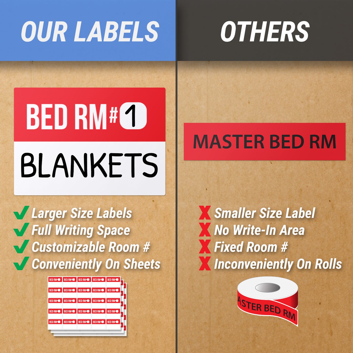 3 x 2 inch | Moving & Packing: Moving Labels for 2 - 3 Bedrooms (12 Designs)