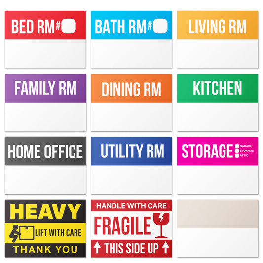 3 x 2 inch | Moving & Packing: Moving Labels for 3 - 5 Bedrooms (12 Designs)