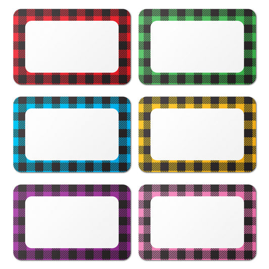 3.5 x 2.25 inch | Name Tags: Plaid Border Write-in Name Tags (6-Colors)