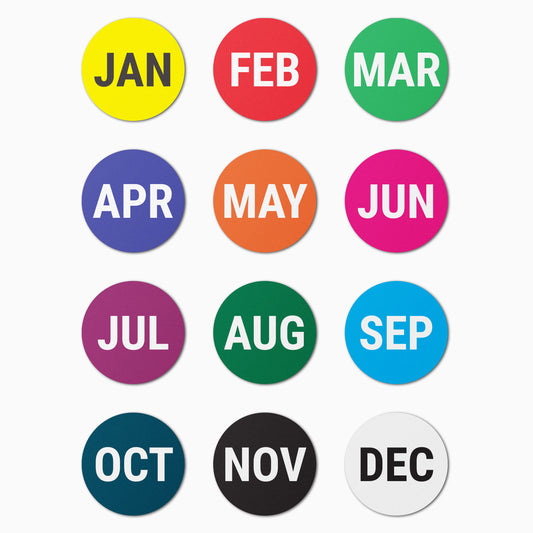 1 inch |  Color-Coded January to December Labels