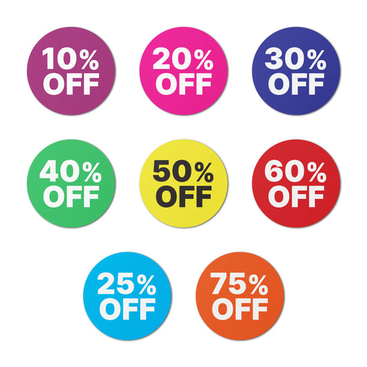 1 inch |  Color-Coded 10% Off, 20%Off, 25% Off to 75% Off Labels
