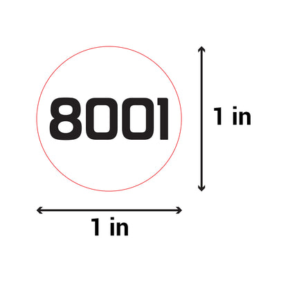 1 inch | Inventory: Consecutive Numbers "8001 to 9000" Stickers